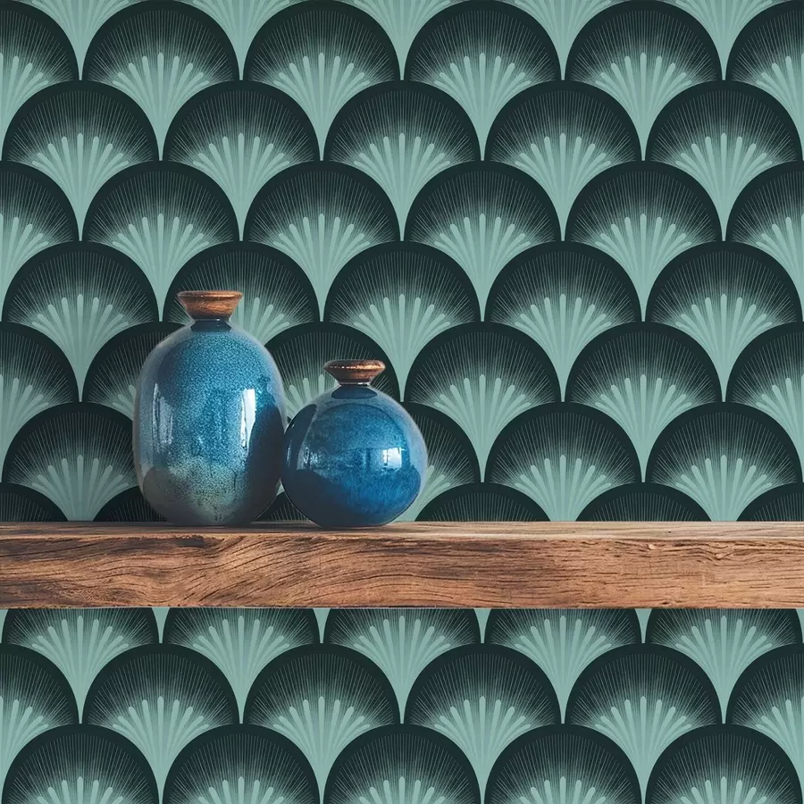 wall murals Contrasting mint fans on an almost black background a00990