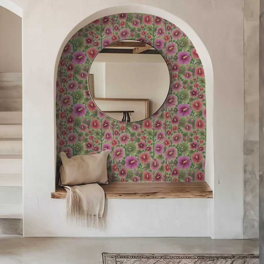 wall murals Large hibiscus flowers and leaves on a dark green background a00993