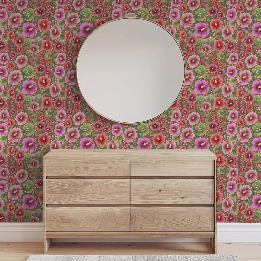 wall murals Blooming hibiscus on a warm brownish-red background a00993v1