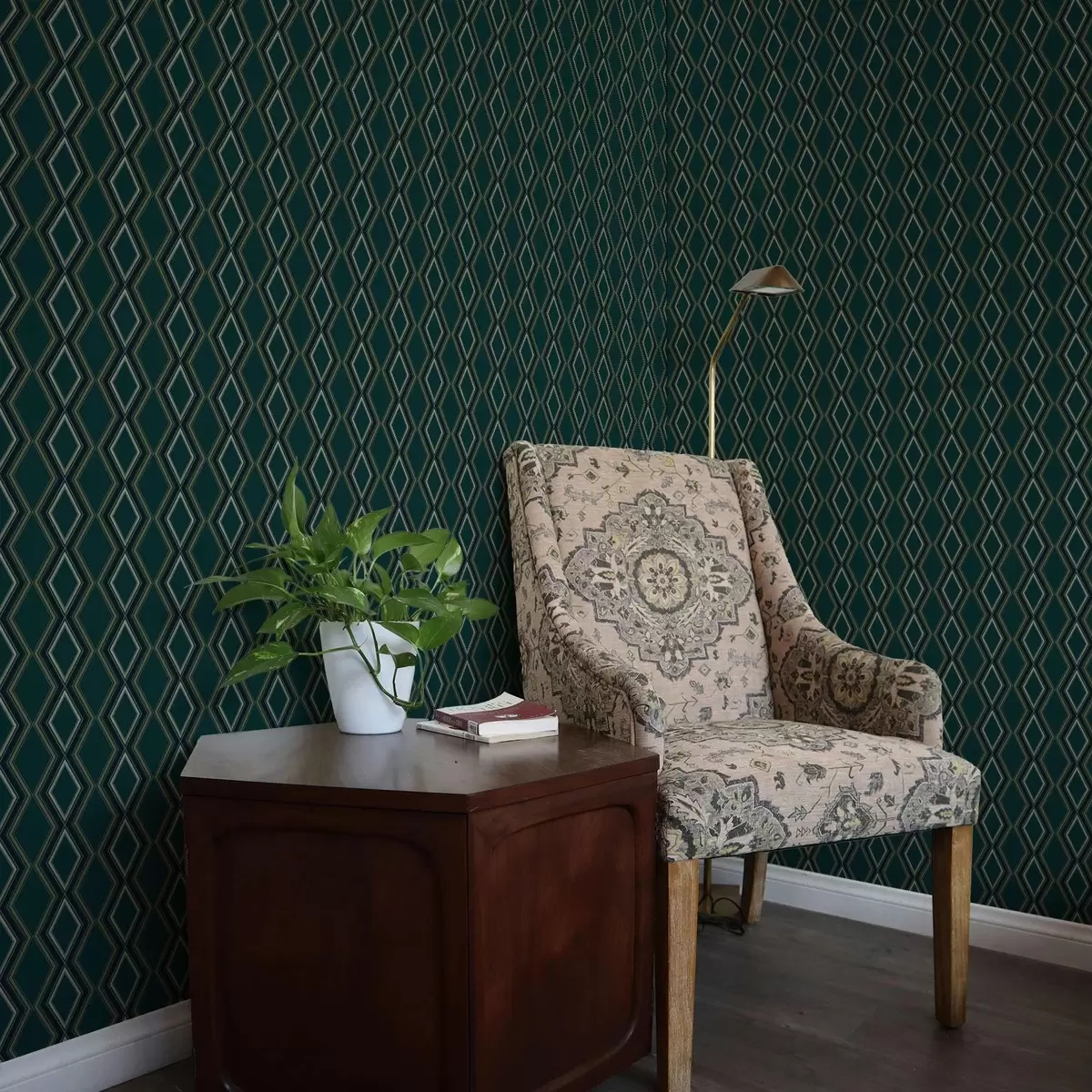 Wallpaper Dark teal-green background with vertical rows of diamonds a00976