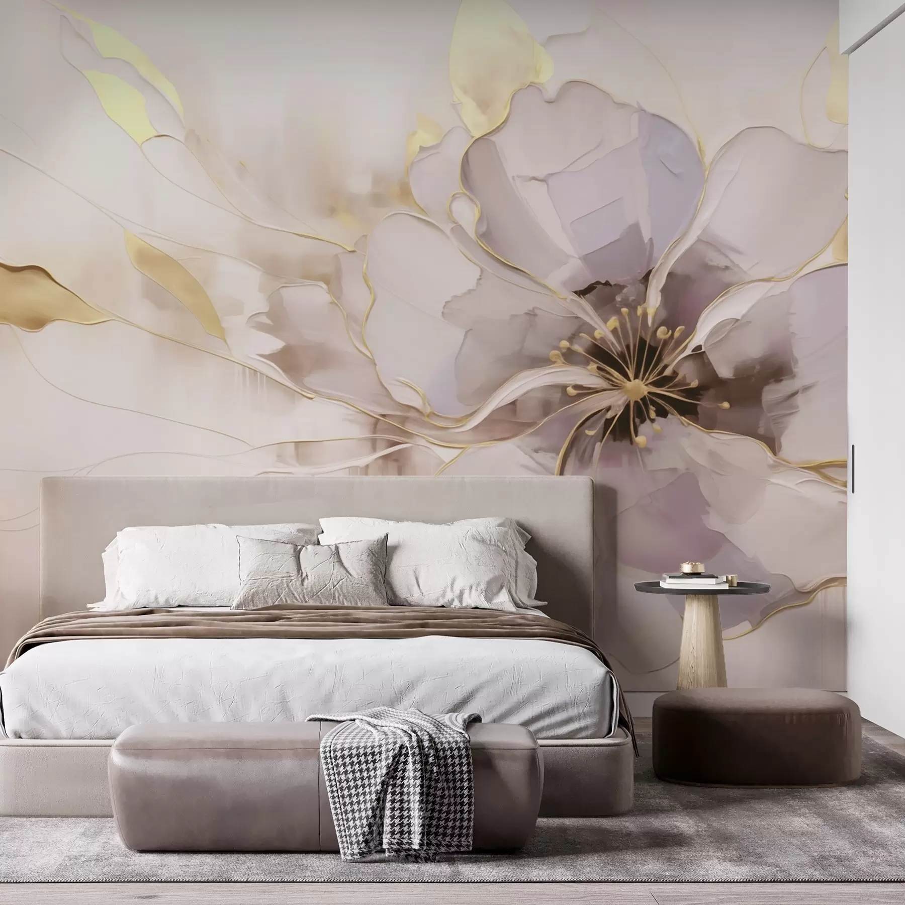 wall murals Blue flower with yellow accents in an abstract brushstroke style w09505