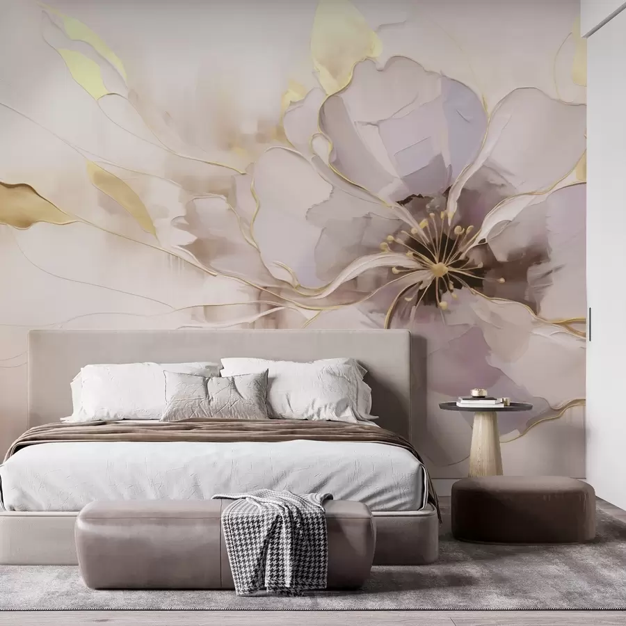 wall murals Blue flower with yellow accents in an abstract brushstroke style w09505