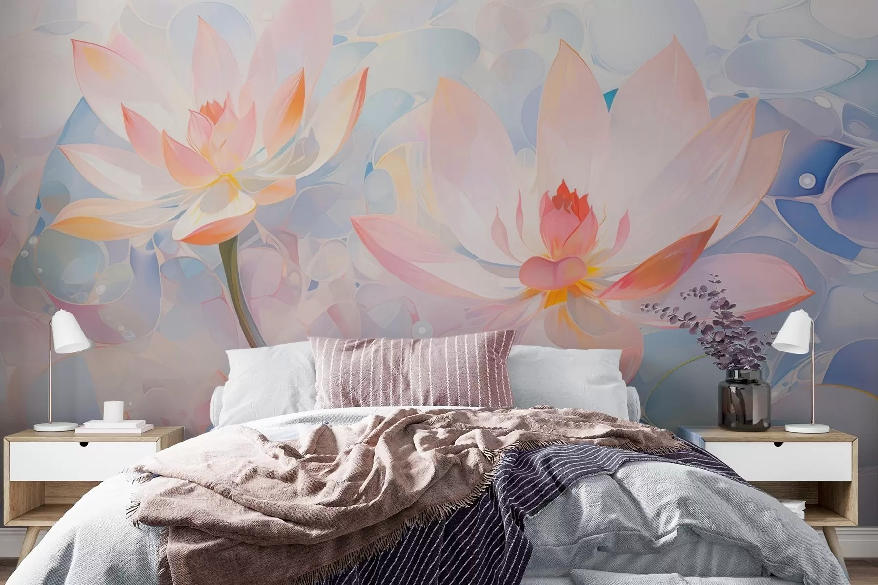 wall murals Soft pastel lotus flowers in watercolor style w09512