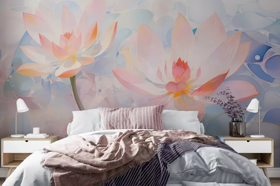 wall murals Soft pastel lotus flowers in watercolor style w09512