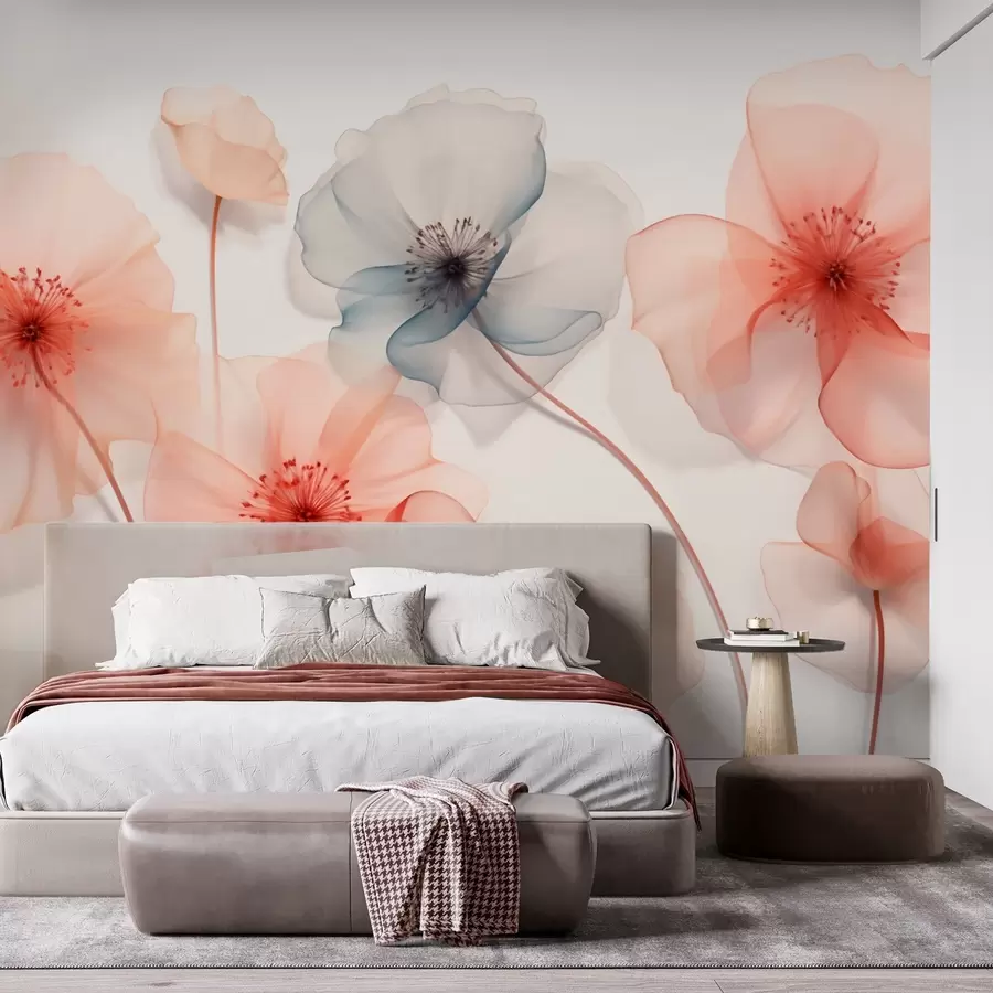 wall murals Translucent flowers in red and blue tones w09515