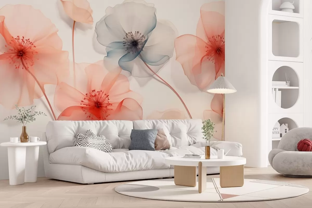 wall murals Translucent flowers in red and blue tones w09515