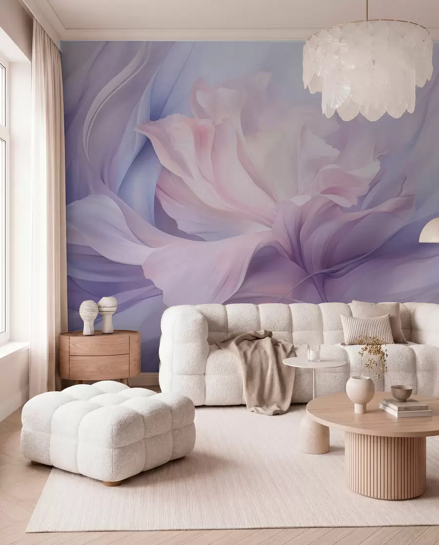 wall murals Gentle petal haze: an airy flower in a pastel-lilac mist w09517