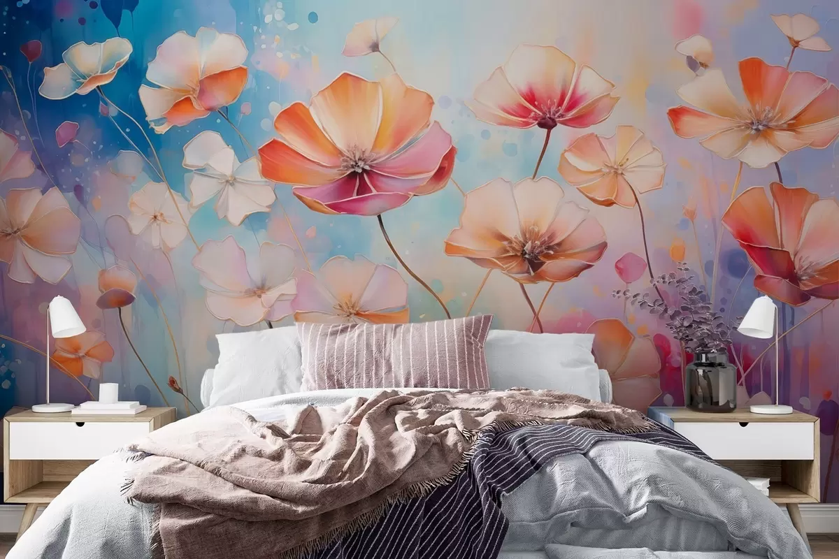 wall murals Bright wildflowers in watercolor splash style w09521