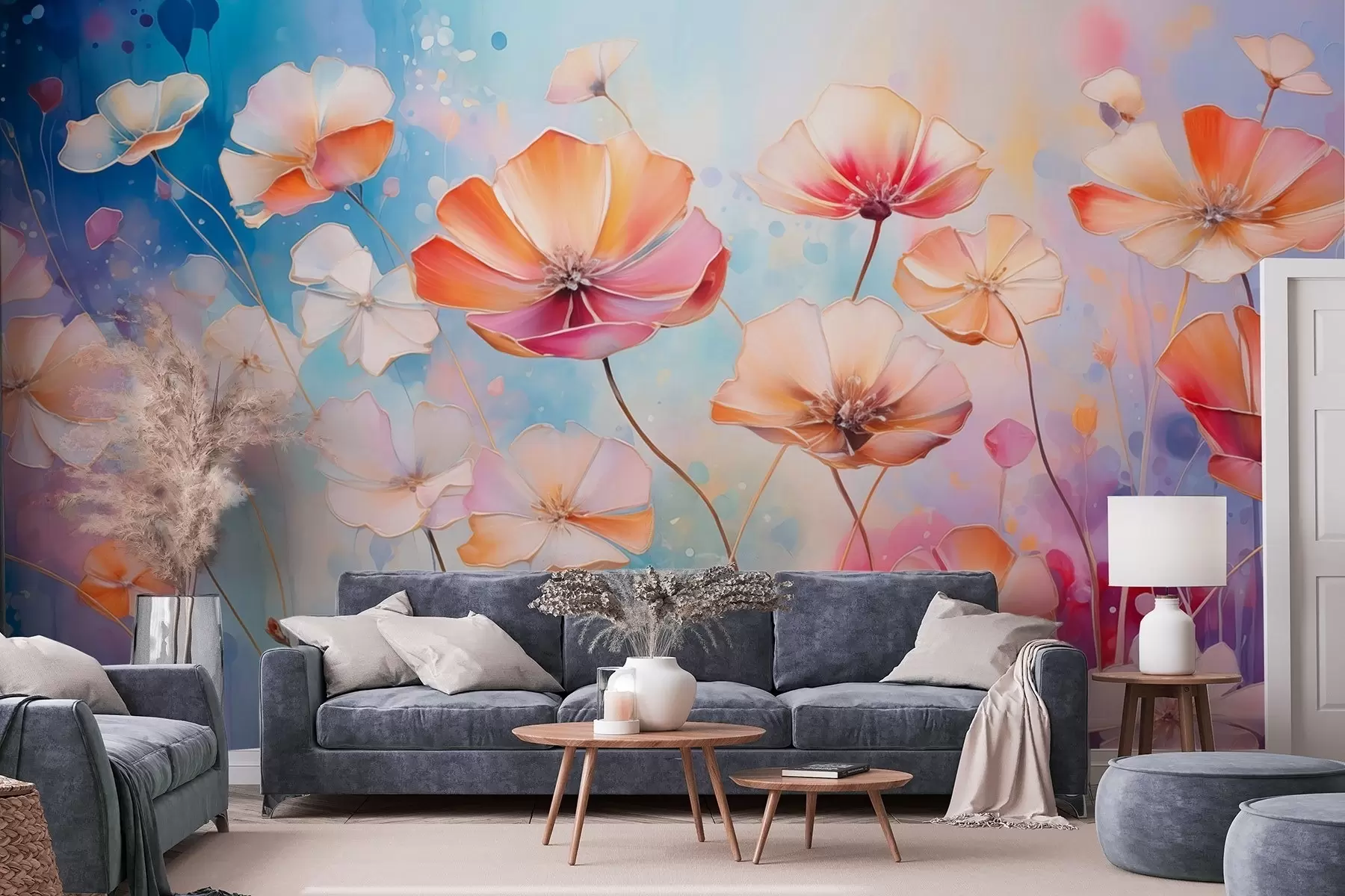 wall murals Bright wildflowers in watercolor splash style w09521