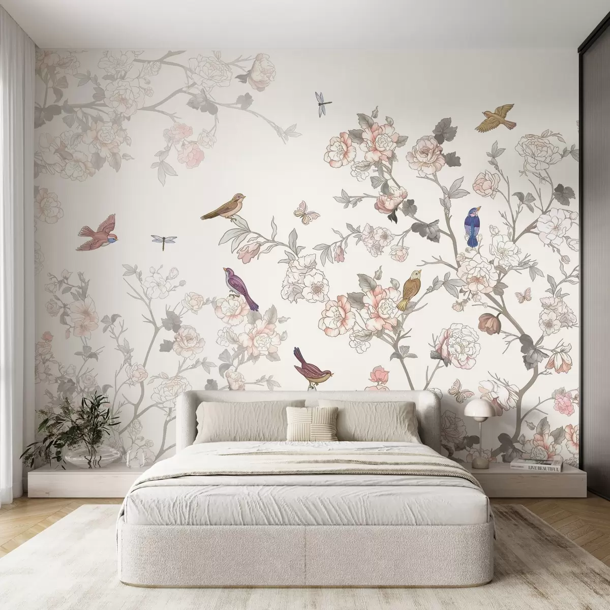wall murals Birds near branches with flowers w04939