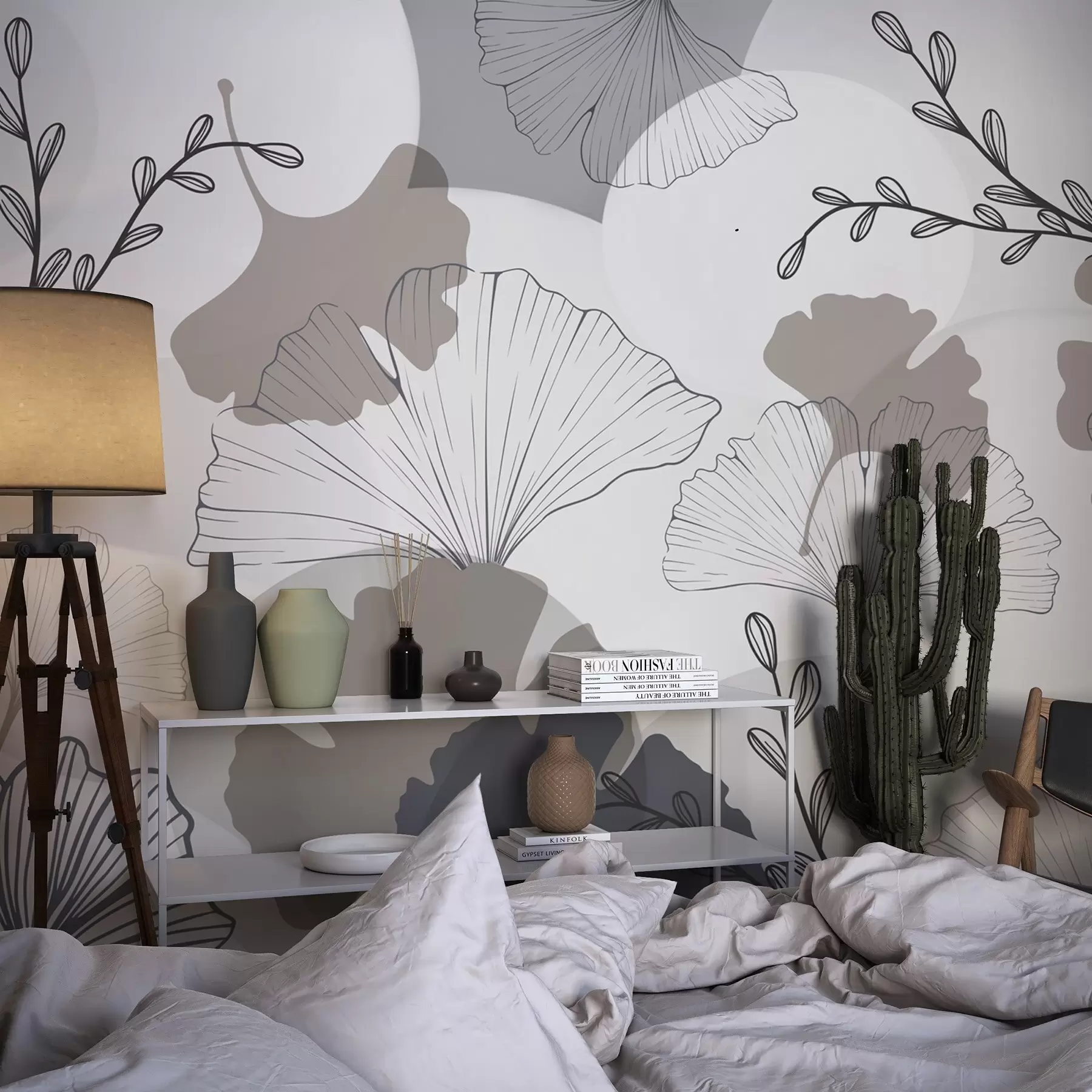 wall murals Minimalist ginkgo leaves w04913