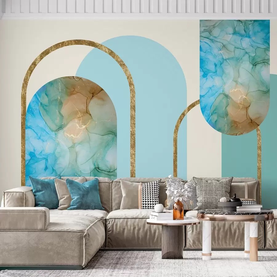 wall murals elegant arches with imitation marble in art deco style w04879