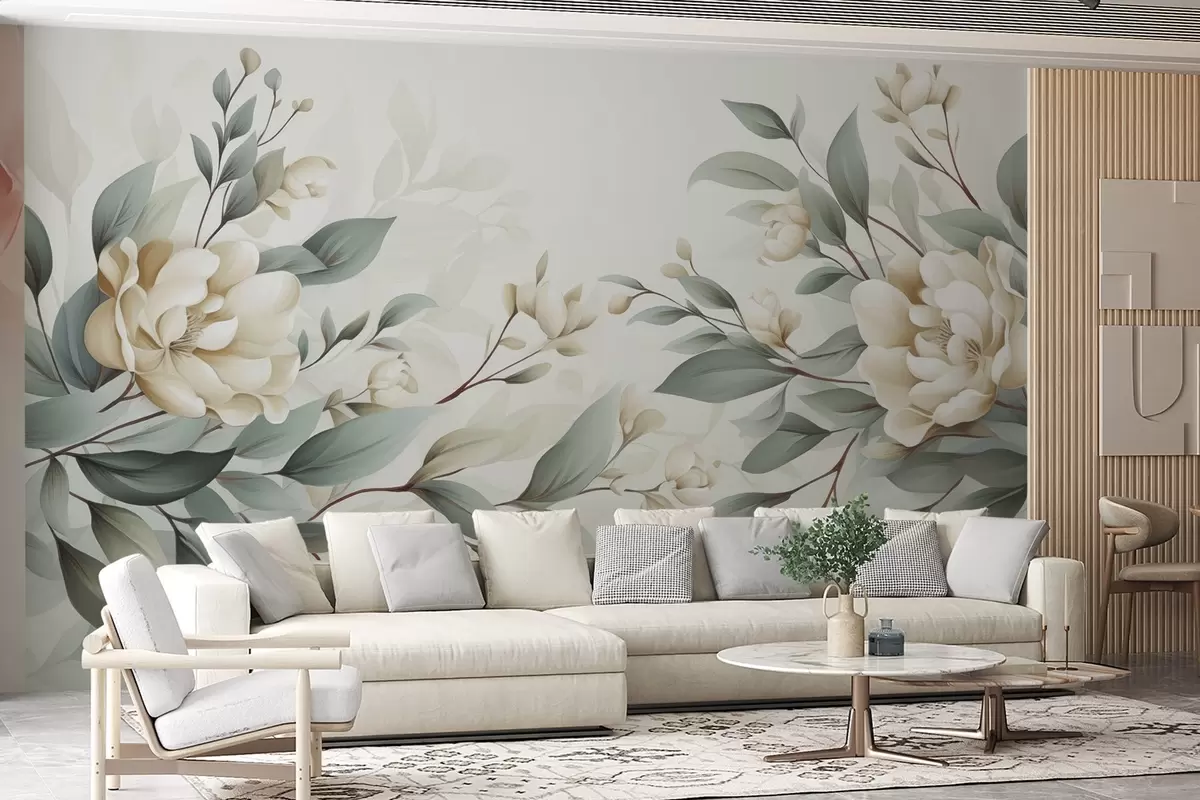 wall murals Foliage with flowers w04976