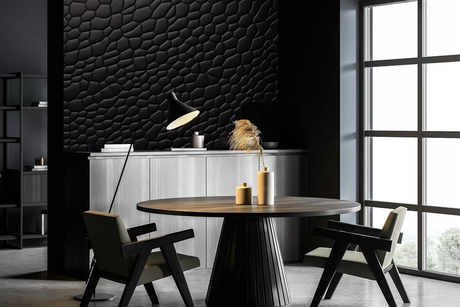 wall murals Black mosaic with soft three-dimensional relief w04955