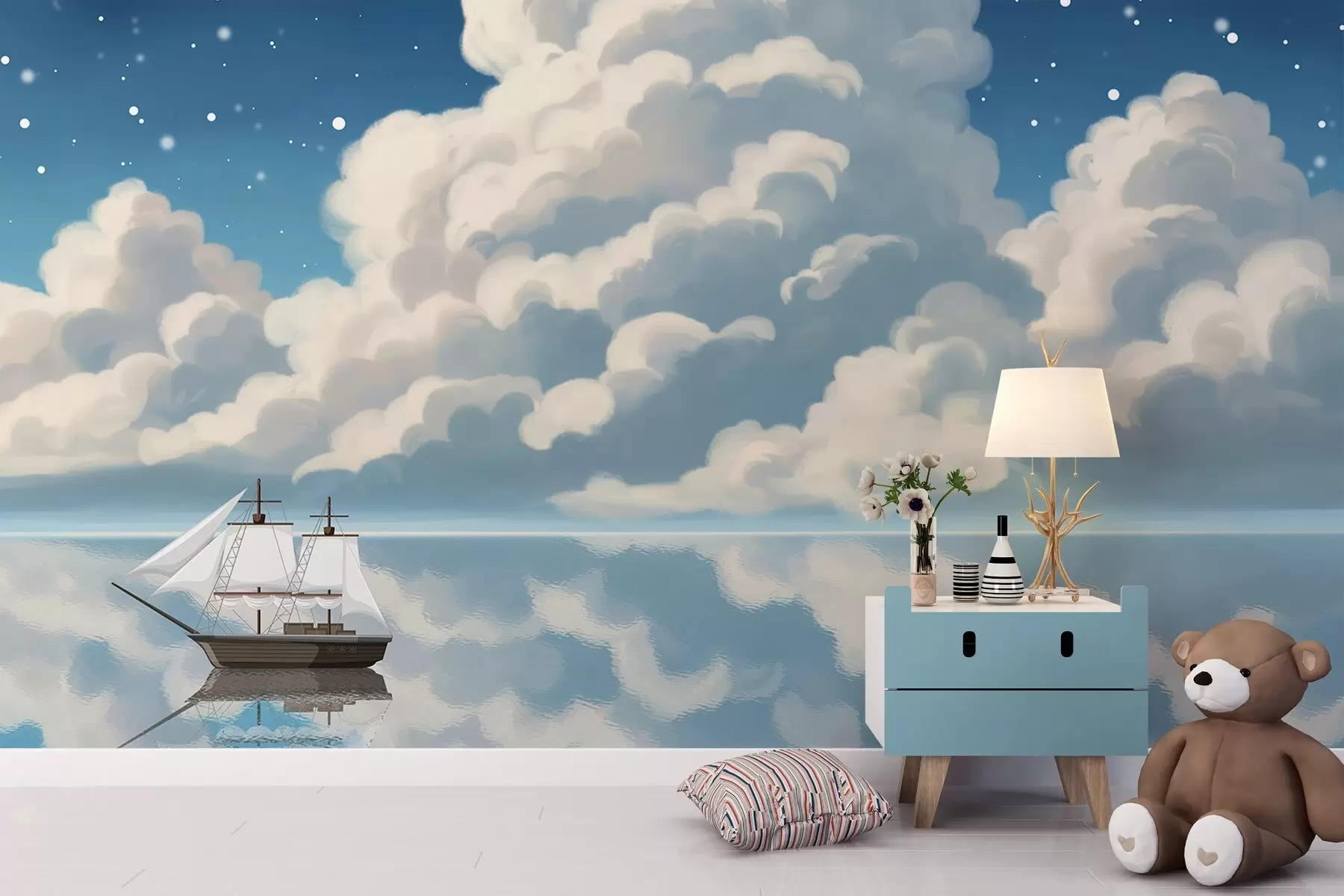 wall murals Thick clouds over water w04996