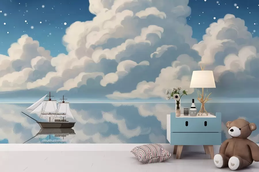 wall murals Thick clouds over water w04996