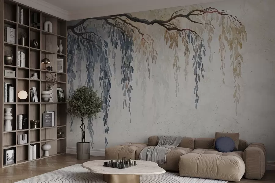 wall murals Hanging branch on concrete w04998