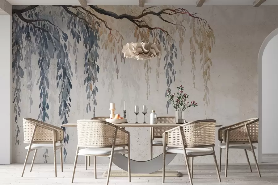 wall murals Hanging branch on concrete w04998