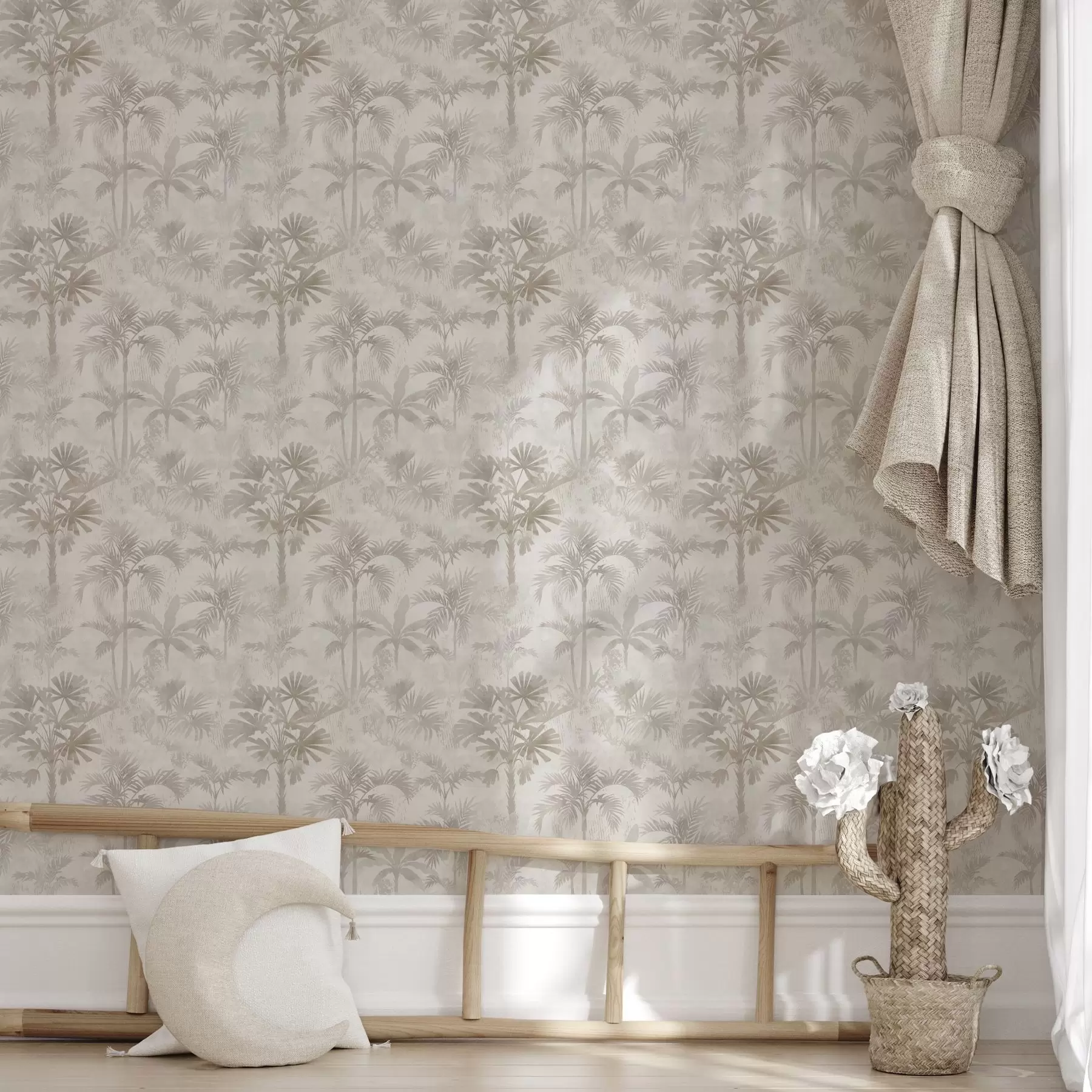 wall murals Misty palm grove in warm beige tones a00881