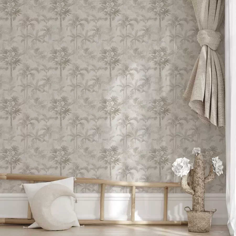 wall murals Misty palm grove in warm beige tones a00881