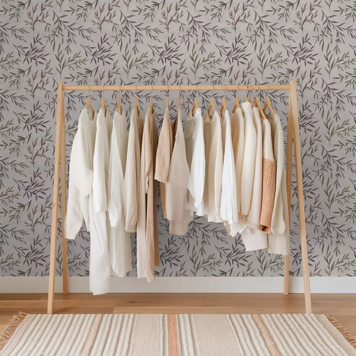 Wallpaper Multicoloured branches with leaves on a light background a00936v3