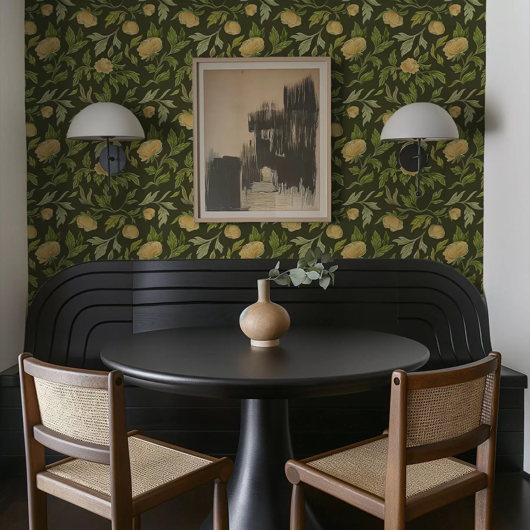wall murals Yellow peonies on a rich dark green background a00942v1