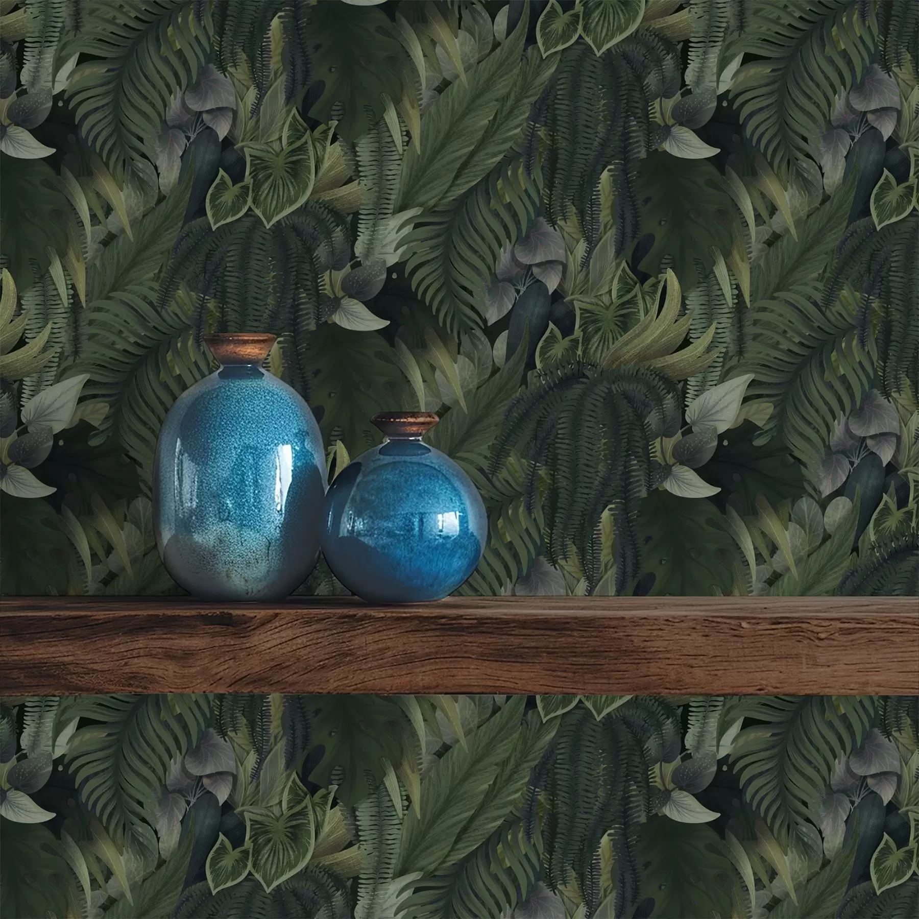 wall murals Dense tropical foliage in deep green thickets a00943