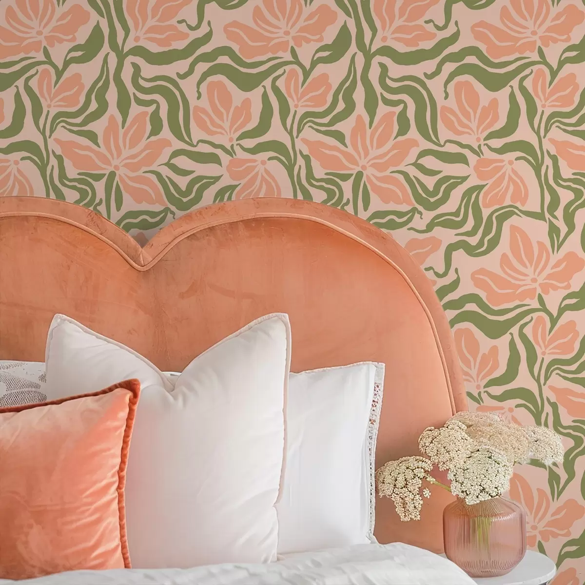 Wallpaper Peach flowers and olive leaves on a soft background a00958v1