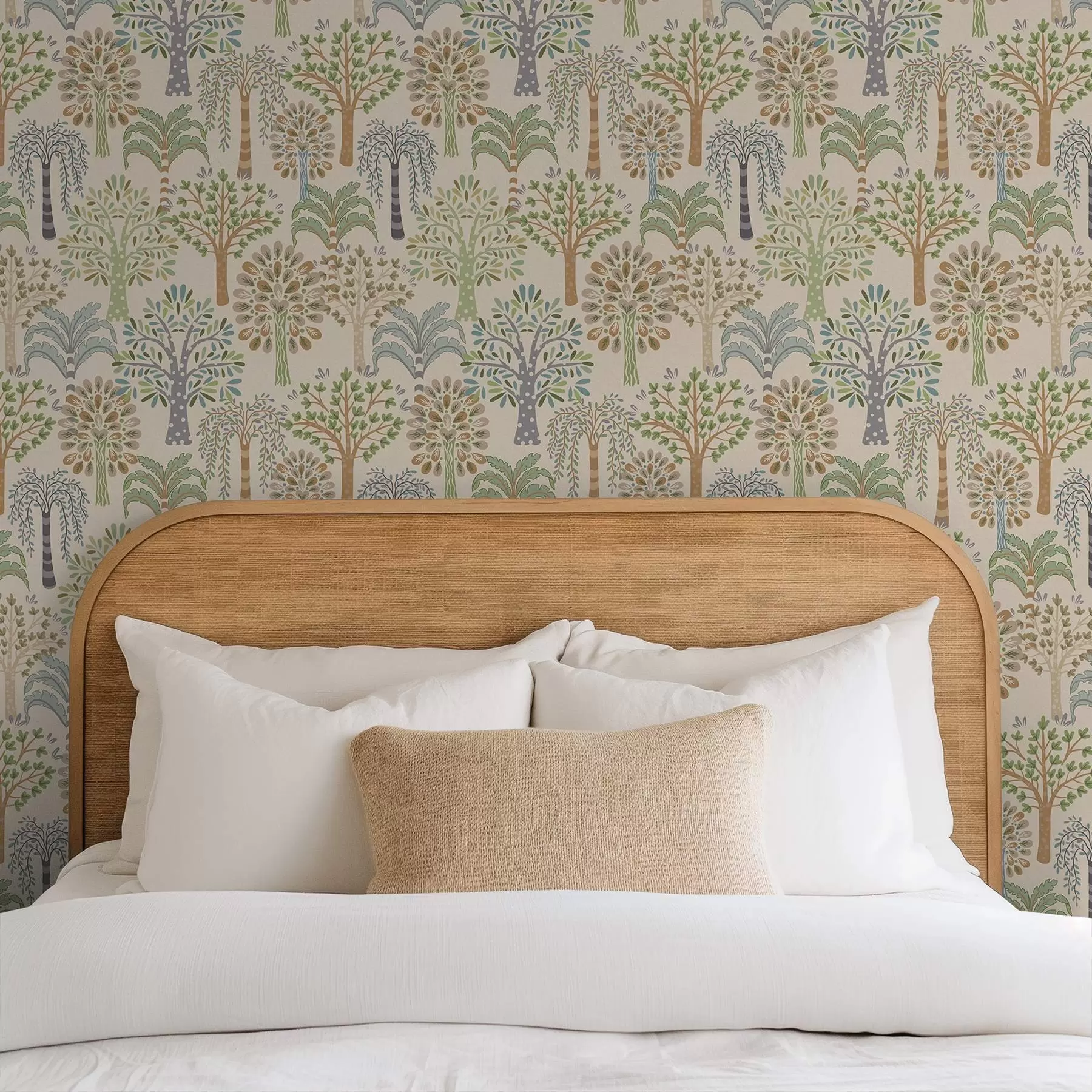 wall murals Decorative trees in a soft natural palette a00960