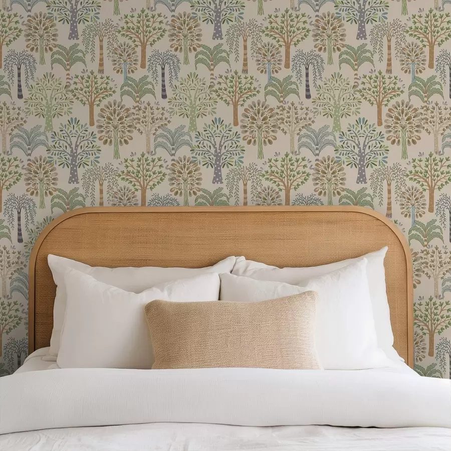 wall murals Decorative trees in a soft natural palette a00960