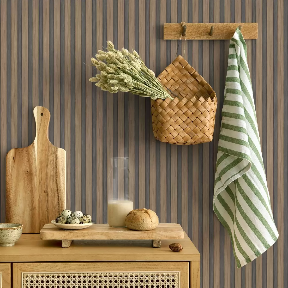 Wallpaper Vertical wood-and-grey slats with a contrasting rhythm a00992