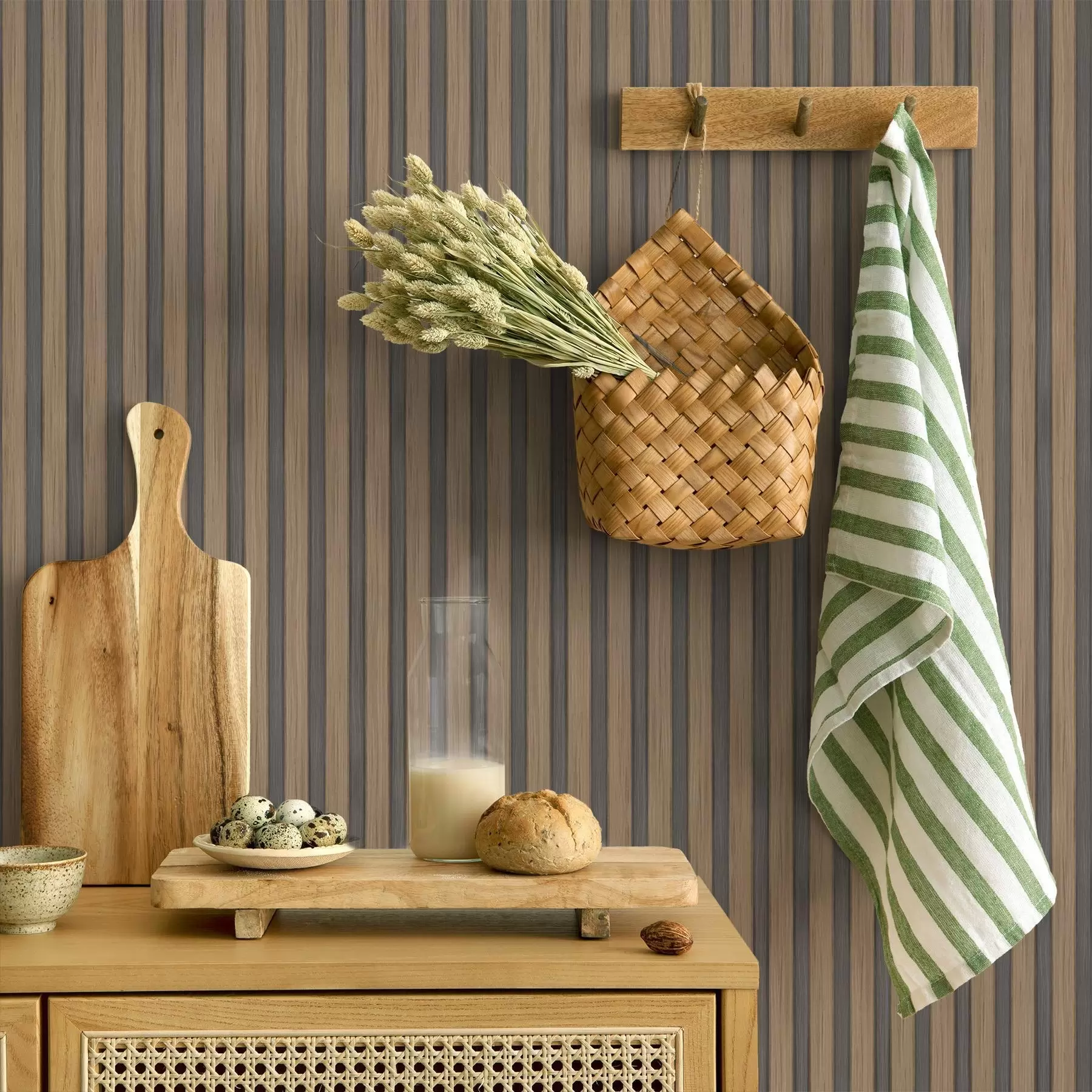 wall murals Vertical wood-and-grey slats with a contrasting rhythm a00992