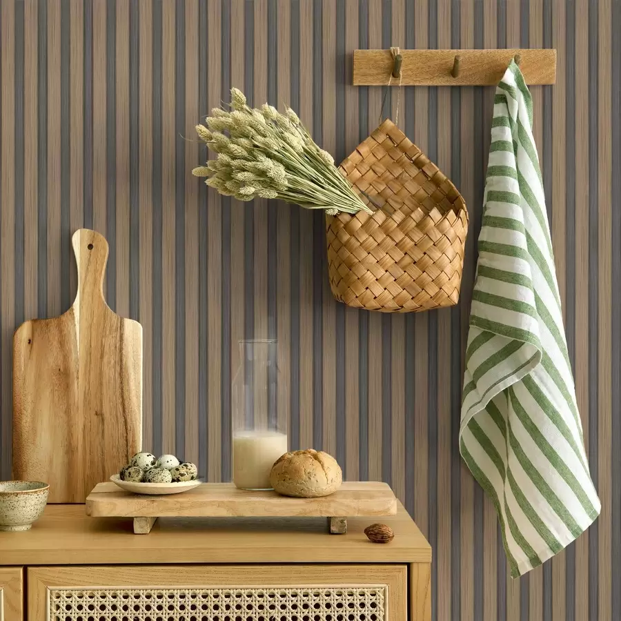 wall murals Vertical wood-and-grey slats with a contrasting rhythm a00992