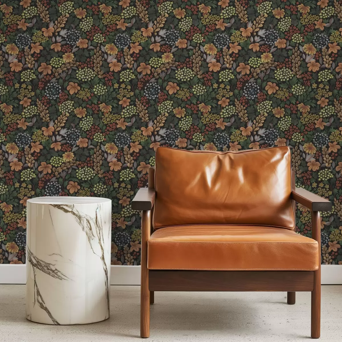 Wallpaper Warm night garden with yellow flowers and lush foliage a00996v1