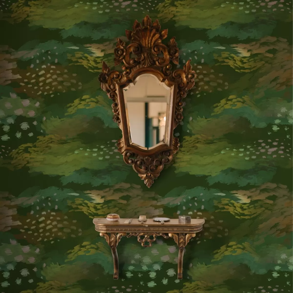 Wallpaper Rich green abstraction with energetic brushstrokes a00999v3