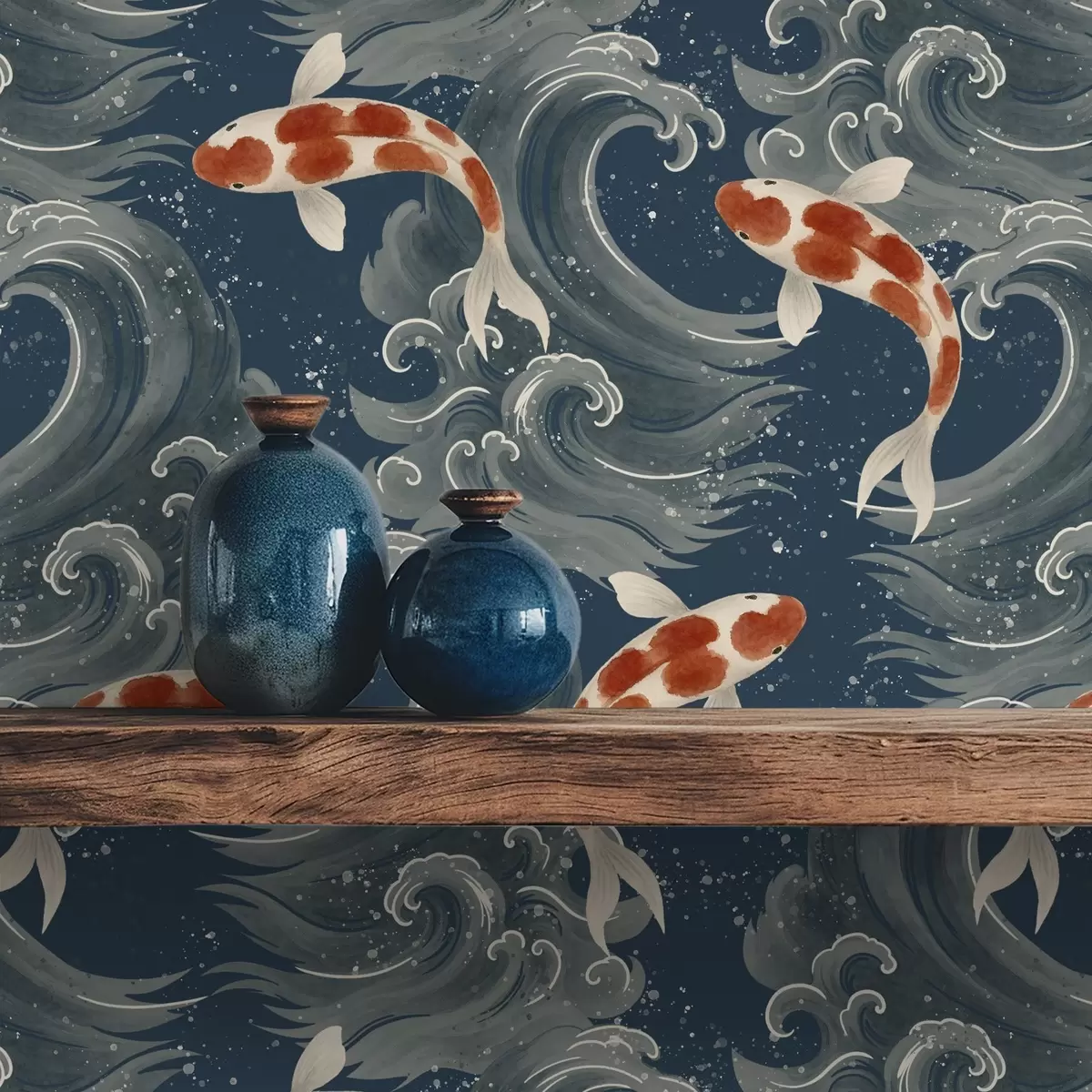 Wallpaper Koi fish swimming among dramatic ocean waves a01019