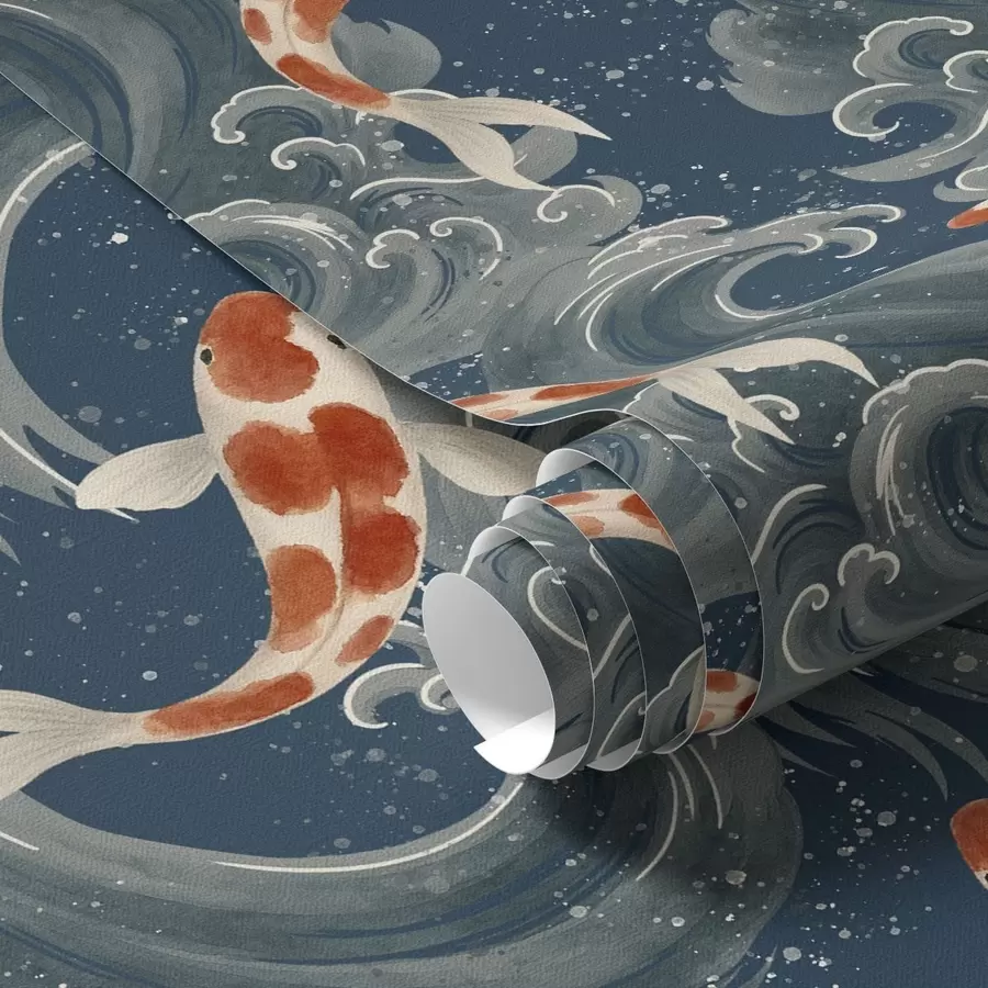 wall murals Koi fish swimming among dramatic ocean waves a01019