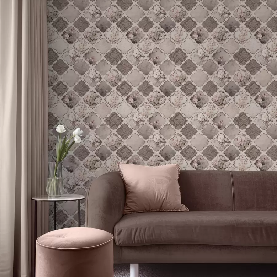 wall murals Romantic patchwork of floral medallions in dusty tones a01027
