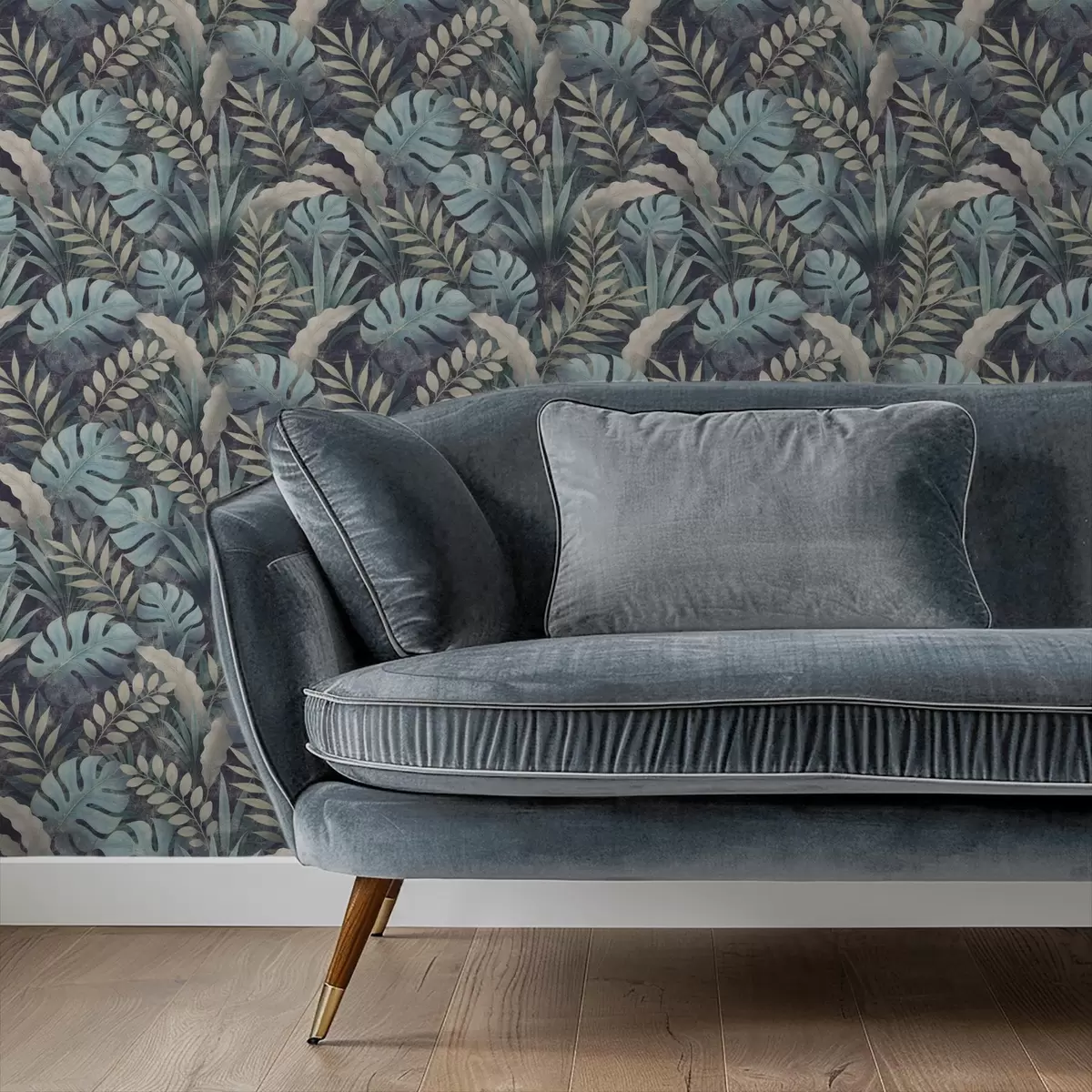 Wallpaper Tropical foliage in cool blue-green tones a01035