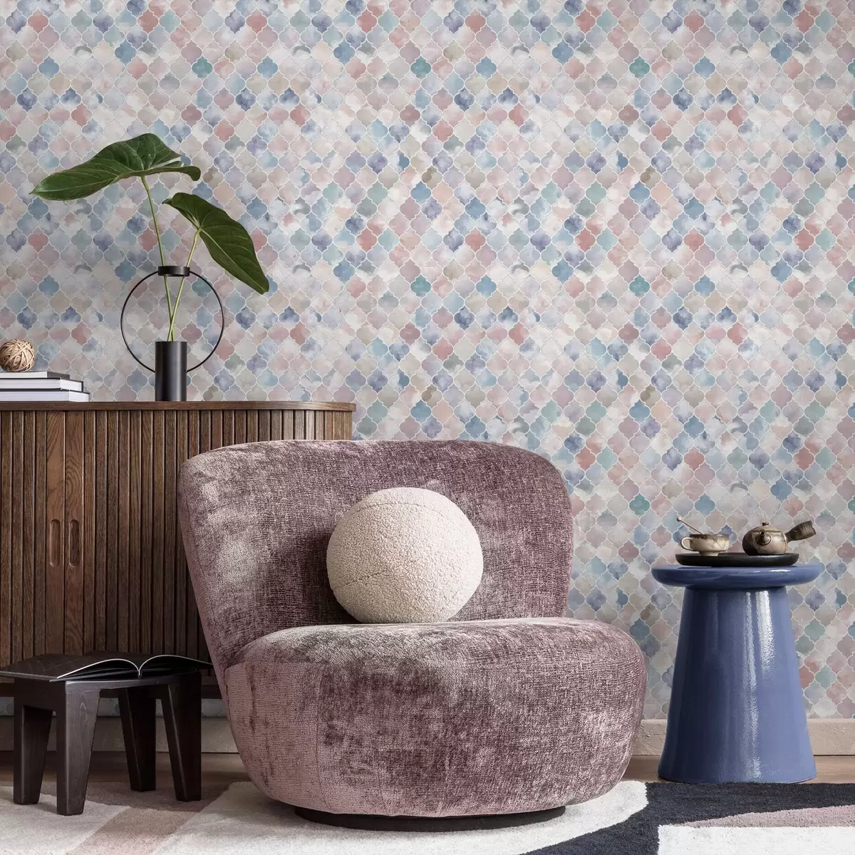 Wallpaper Light pastel mosaic with gentle Moroccan shapes a01039v1