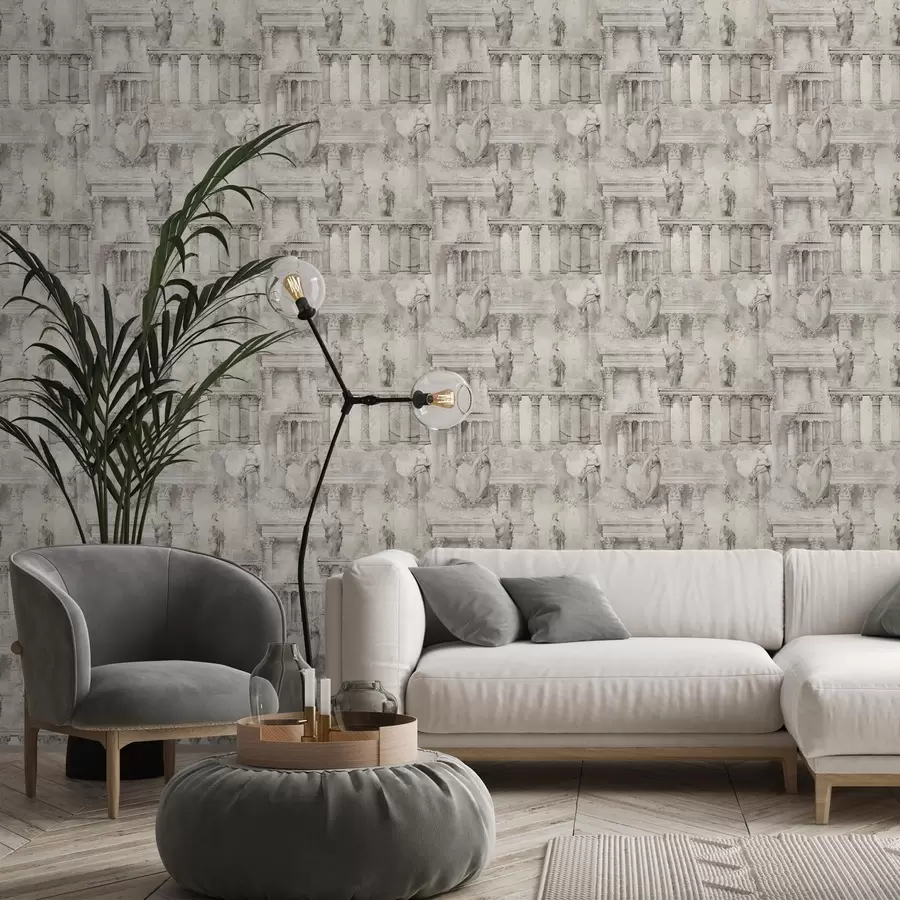 wall murals Antique statues and columns in soft beige-grey tones a01041
