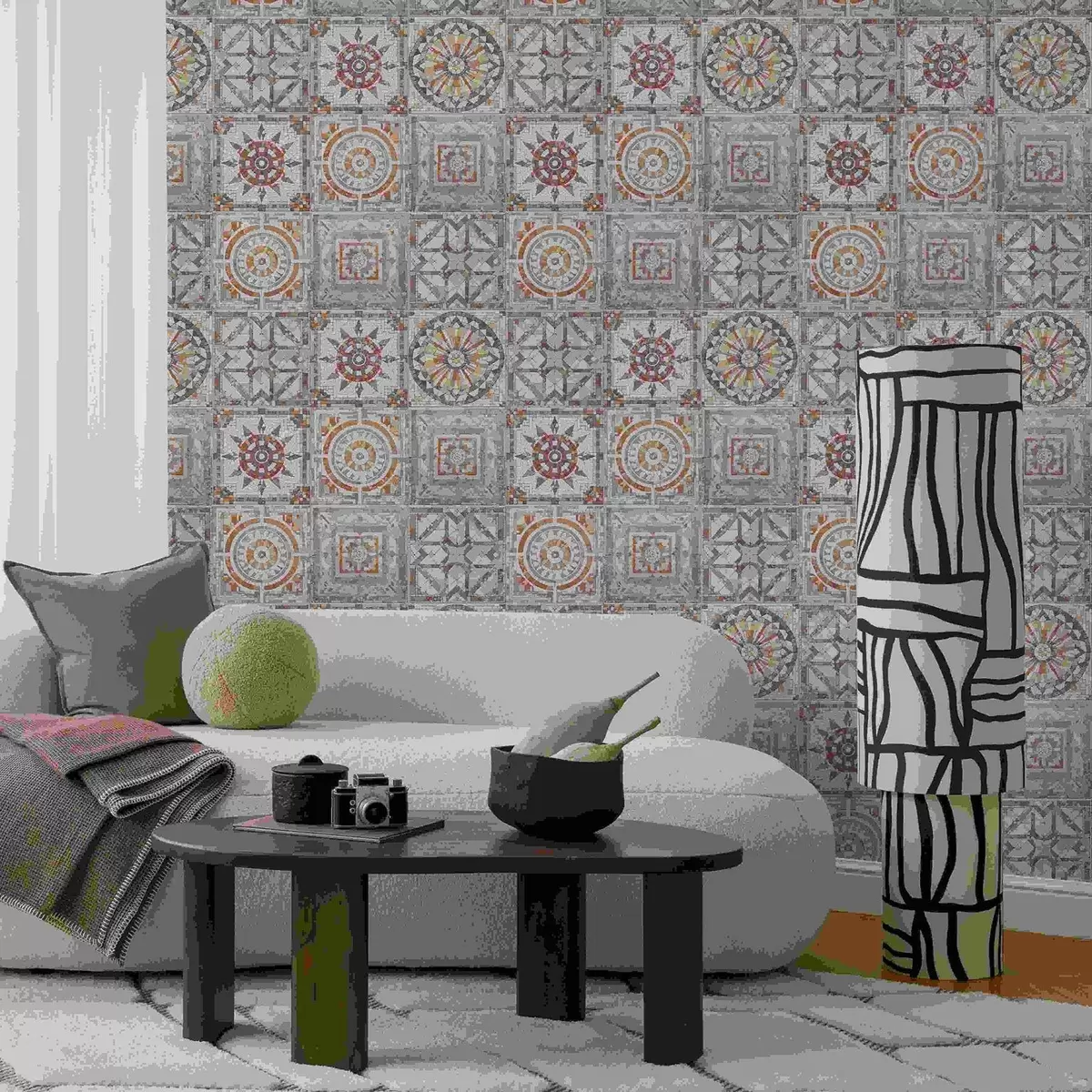 Wallpaper Old stone mosaic medallions with worn details a01042