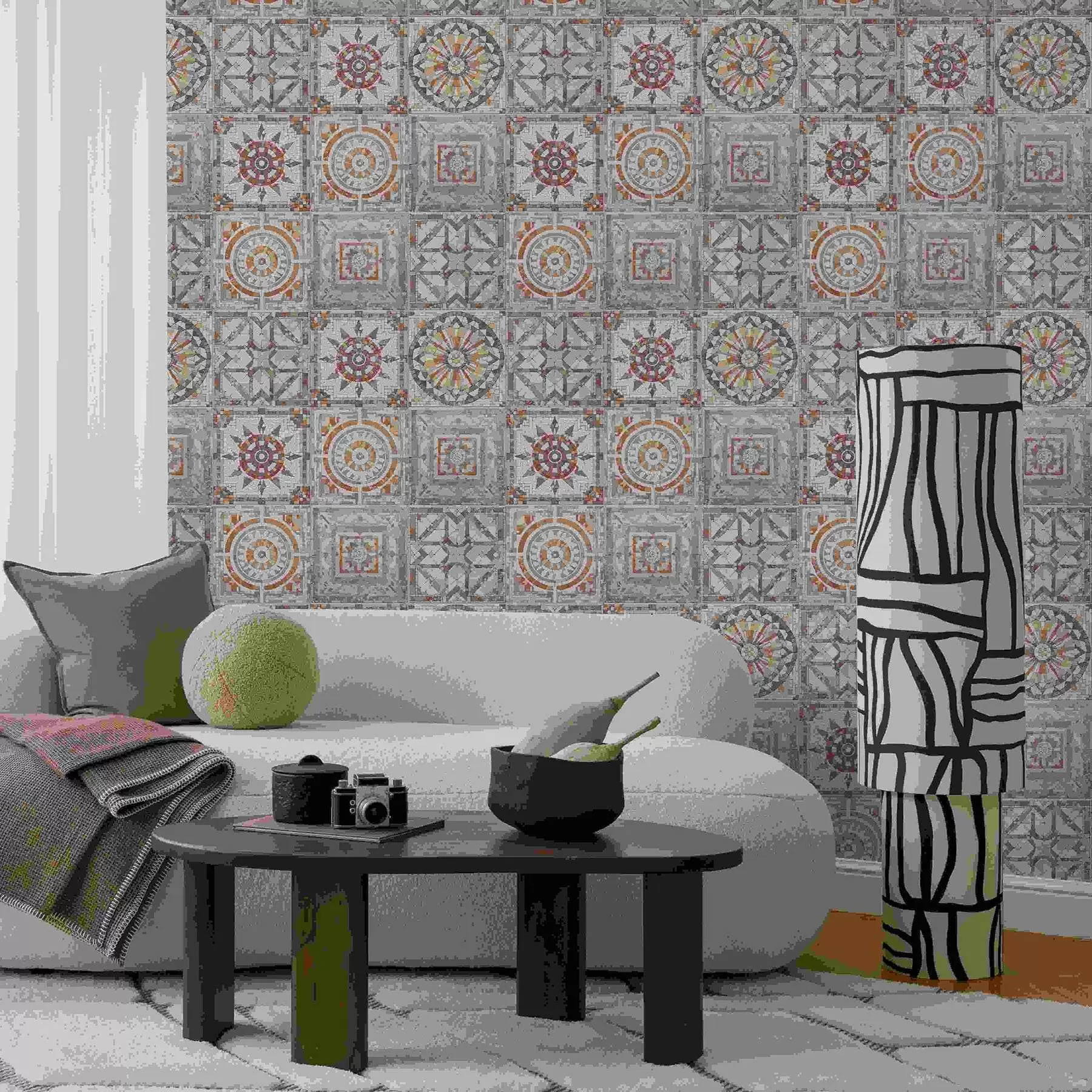 wall murals Old stone mosaic medallions with worn details a01042