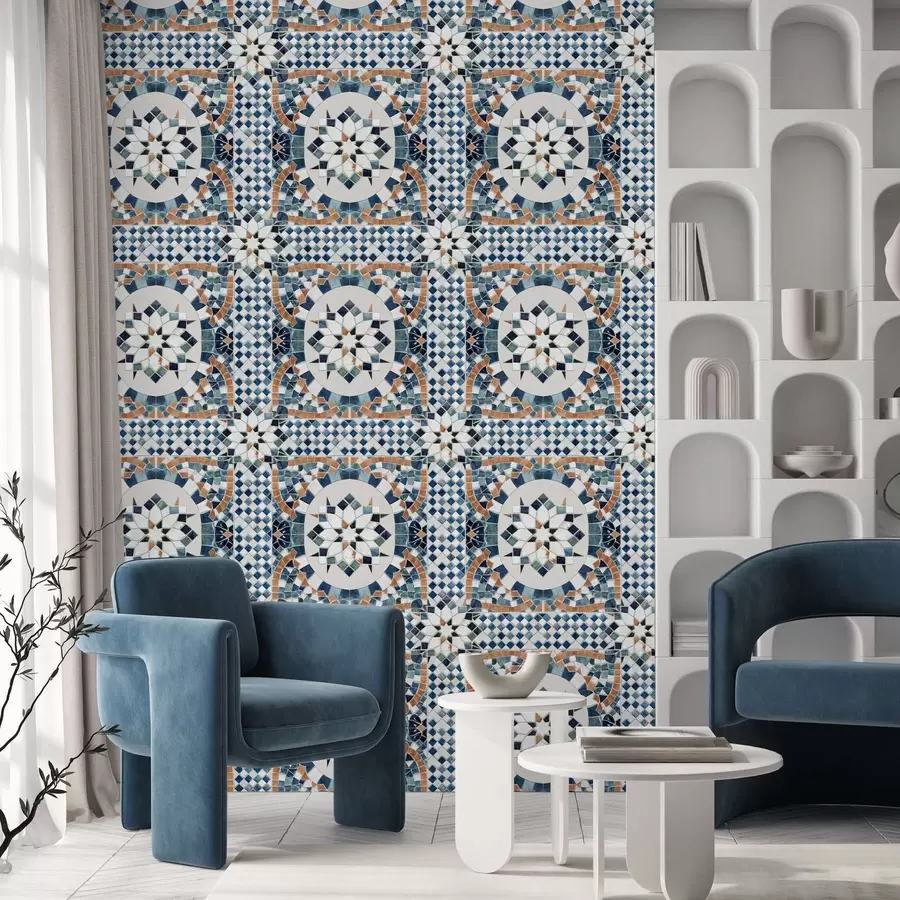 wall murals Bright Moroccan mosaic in blue-turquoise tones a01043