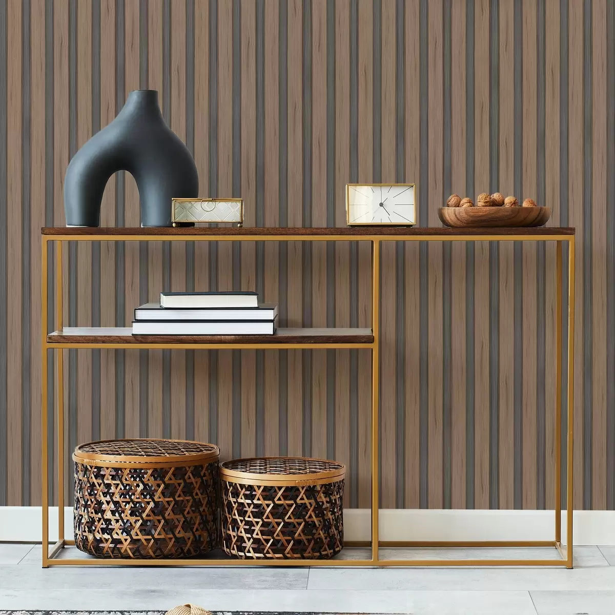 Wallpaper Vertical wooden slats with dark inserts a01054