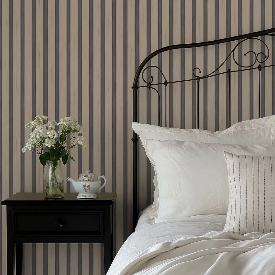 wall murals Beige wooden planks with dark vertical stripes a01054v2