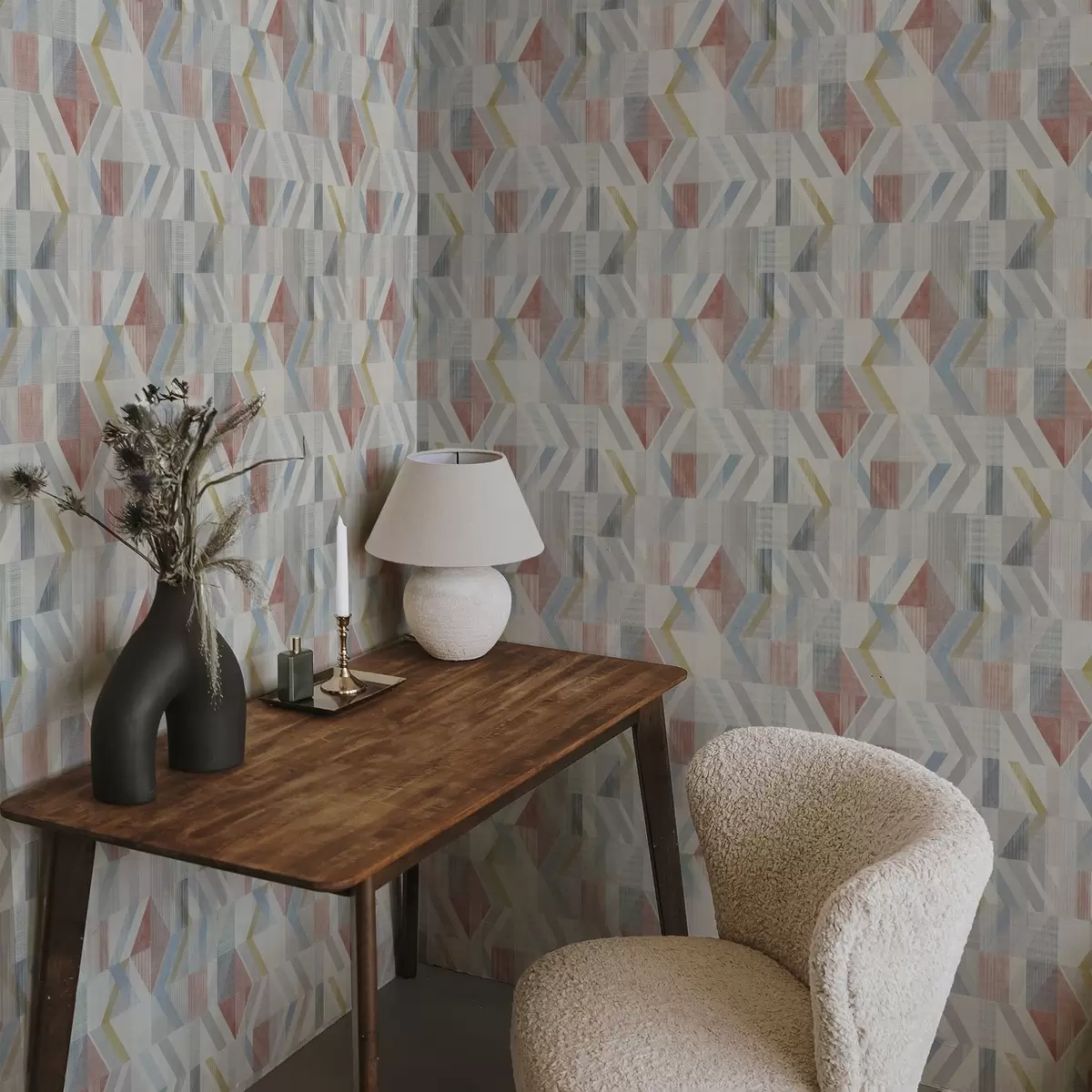 Wallpaper Geometric arrows in pastel red and blue tones a01056