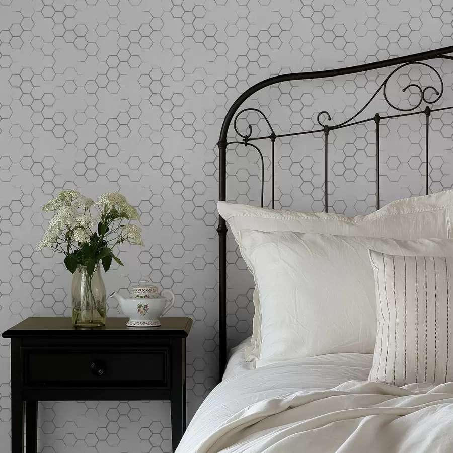 wall murals Light honeycomb pattern with thin grey outlines a01061