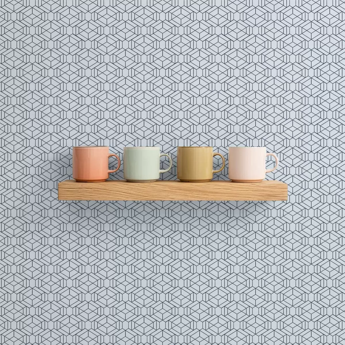 Wallpaper Light blue geometric cube pattern a01066