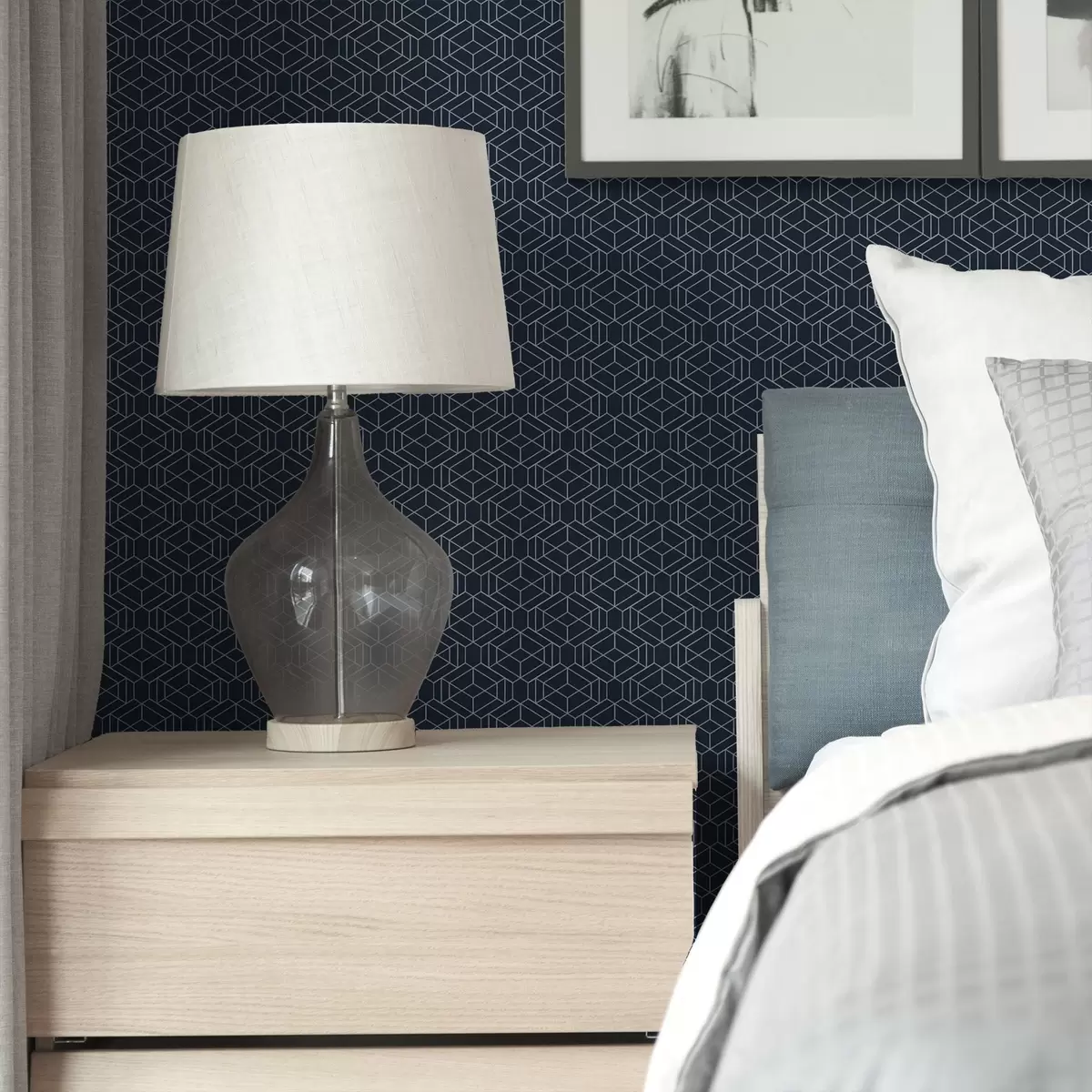 Wallpaper Dark navy geometric lattice of cubes a01066v1